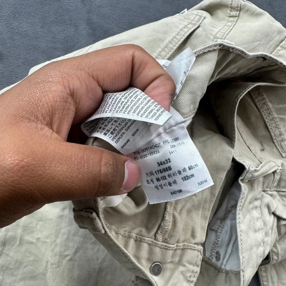 Levis 514 Straight Fit Khaki Tan Pants Mens 34x32 Cotton Blend Casual Trousers